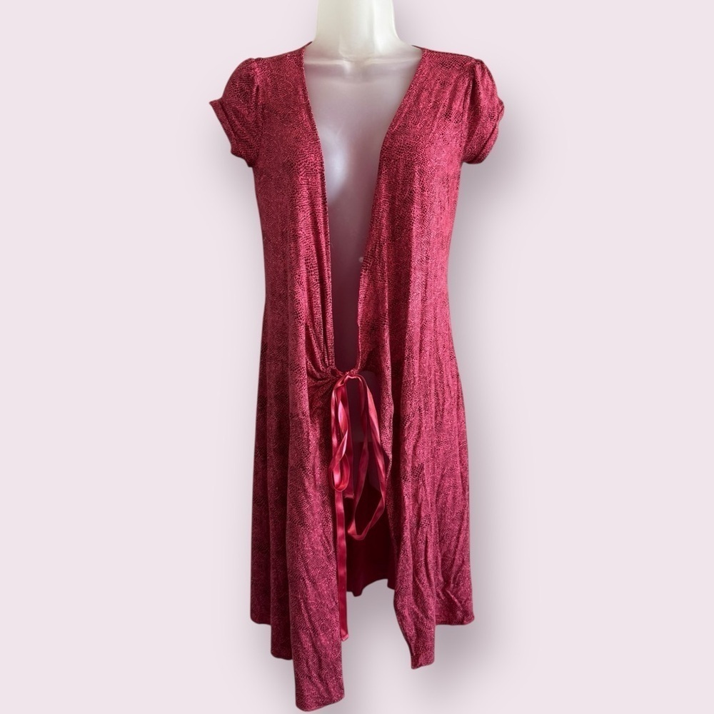 Express Raspberry Open Front Long Cardigan Short Sleeve Size XS - Picture 3 of 6